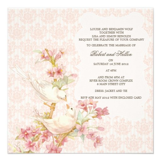 Vintage Romantic Birds in Love Wedding Custom Invite