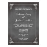 Vintage romantic gray chalkboard scroll wedding custom invite