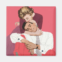 Vintage Romantic Love, Pink Retro Romance Magnet