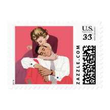 Vintage Romantic Love, Pink Retro Romance Postage Stamp