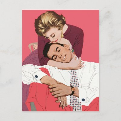 Vintage Romantic Love, Pink Retro Romance Post Card
