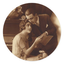 Vintage Romantic Music Round Stickers