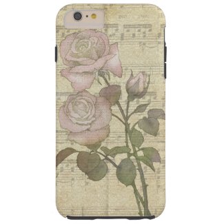 Vintage Romantic Pink Rose and Music Score Tough iPhone 6 Plus Case