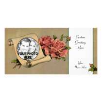 Vintage Romantic Rose & Scroll Frame Photo Card Template