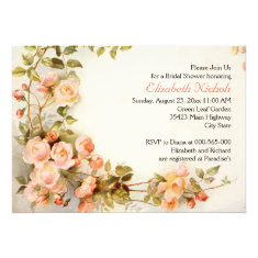 Vintage romantic roses wedding bridal shower announcements