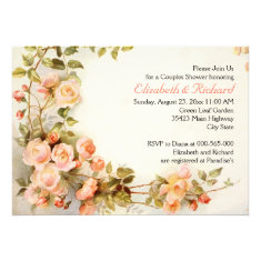 Vintage romantic roses wedding couples shower custom announcements