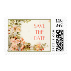 Vintage romantic roses wedding Save the Date Postage Stamps
