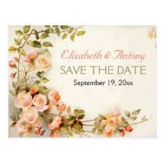 Vintage romantic roses wedding Save the Date Post Card