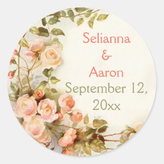 Vintage romantic roses wedding Save the Date Round Sticker
