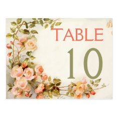 Vintage romantic roses wedding table number postcard