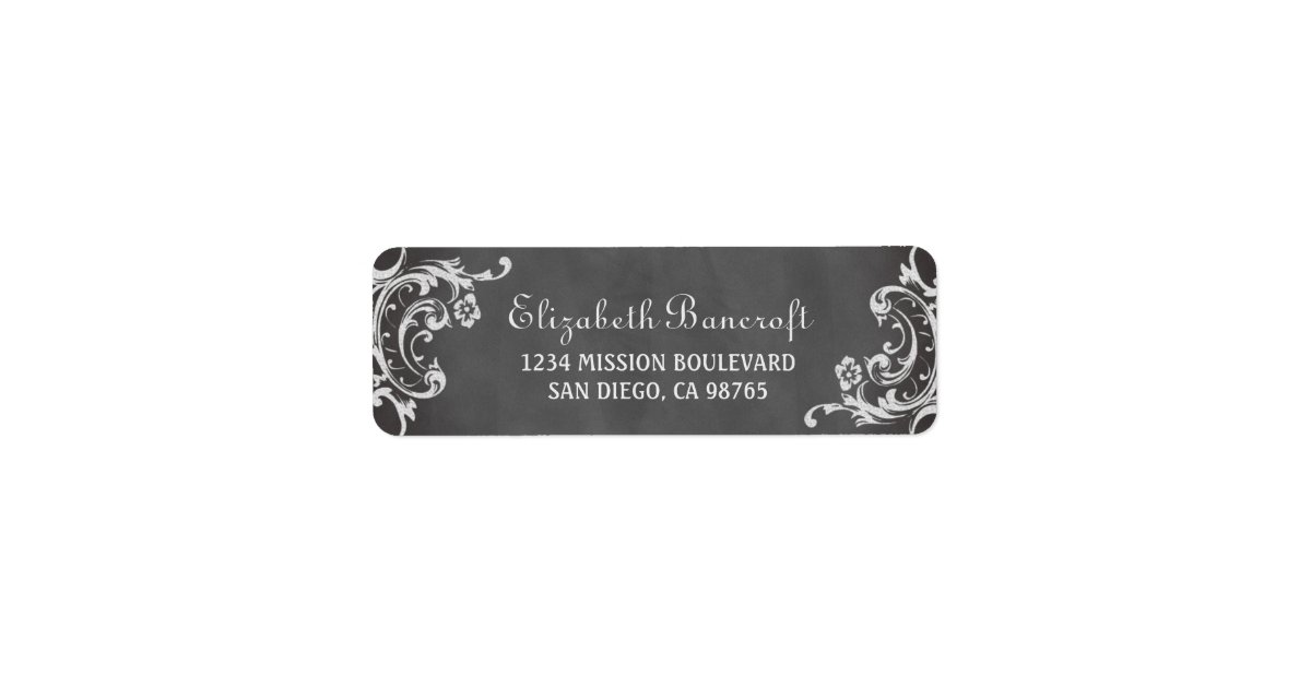Vintage romantic scroll chalkboard return address label Zazzle