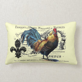 Vintage Rooster Collage Throw Pillows