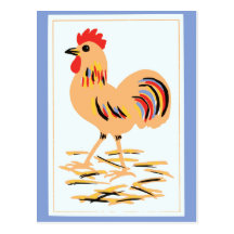 Vintage Rooster Folk Art Postcard
