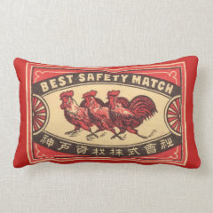 Vintage Rooster Safety Match Label Throw Pillows