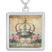 Vintage Rose and Crown Square Necklace necklace