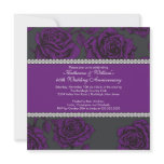Vintage Rose Anniversary Invitation Black Purple