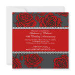 Vintage Rose Anniversary Invitation Black Red
