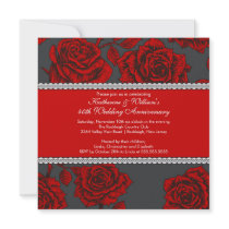Vintage Rose Anniversary Invitation Black Red