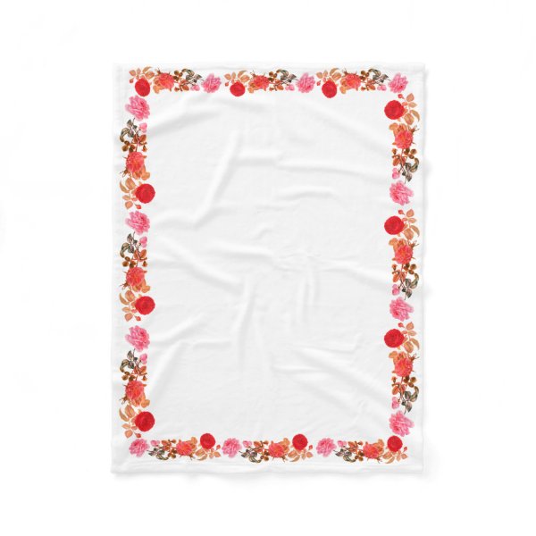 Vintage Rose Border Throw Blanket Fleece Blanket