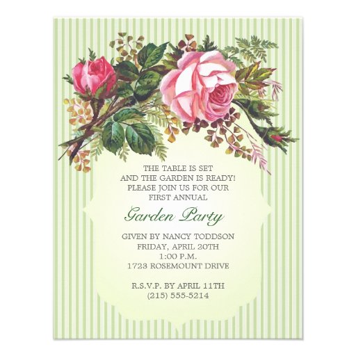 Vintage Rose Bouquet Garden Party Personalized Invitation