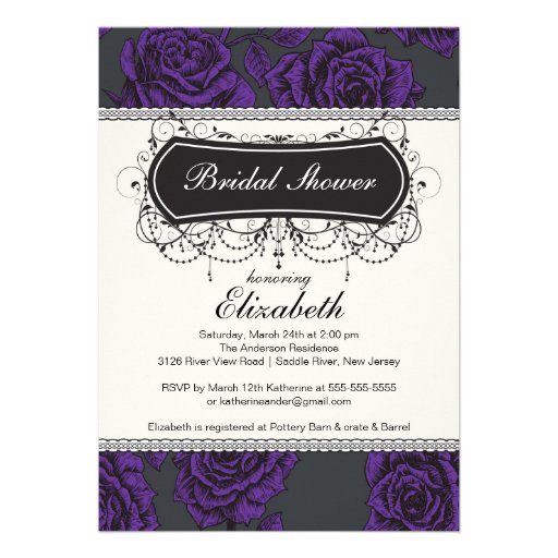 Vintage Rose Bridal Shower Invitation Purple