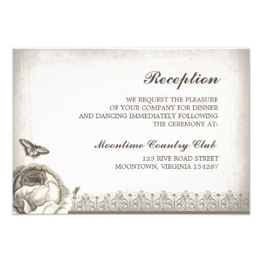vintage rose drawing wedding reception design custom invitations