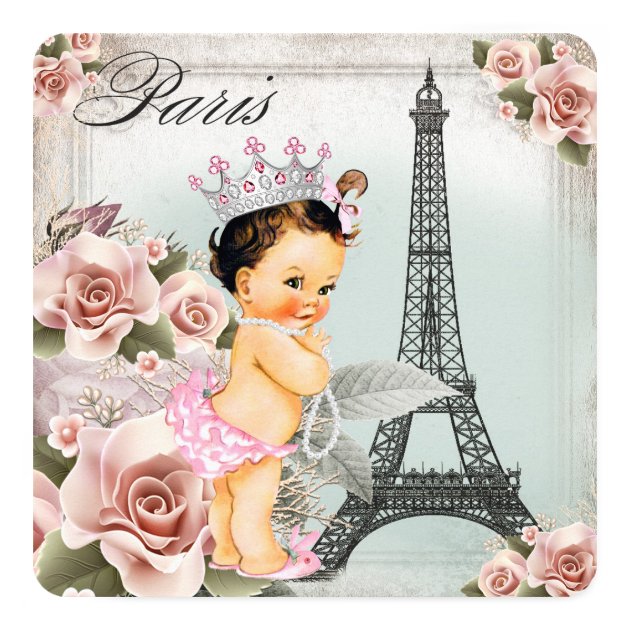 Vintage Rose Eiffel Tower Paris Baby Shower Card (front side)