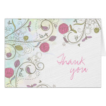 Vintage rose floral swirls wedding thank you card
