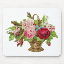Vintage Rose Flower Basket Mouse Mats