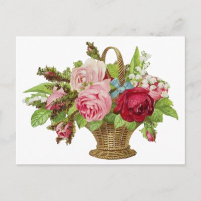 Vintage Rose Flower Basket Post Card by Flag_Maker