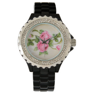 Vintage Rose Flower Tile Wristwatch
