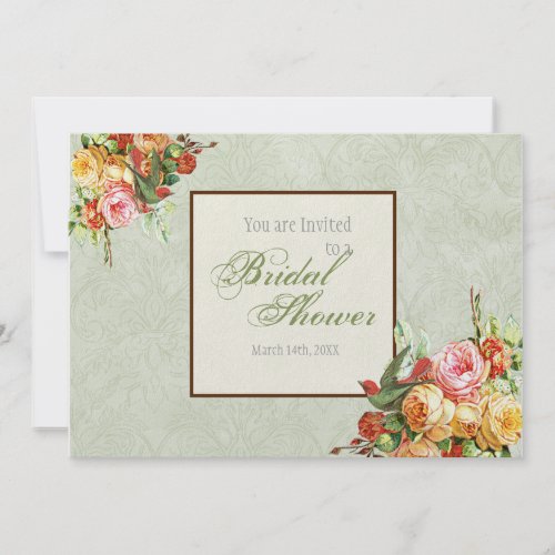 Vintage Rose n birds Bridal Shower Invitation invitation