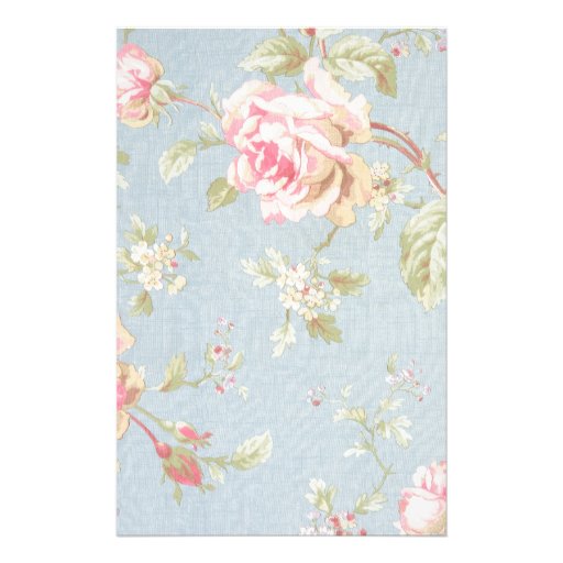 vintage rose pattern shabby chic style blue stationery Zazzle