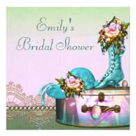 Vintage Rose Pearls Pink Bridal Shower Custom Invitations
