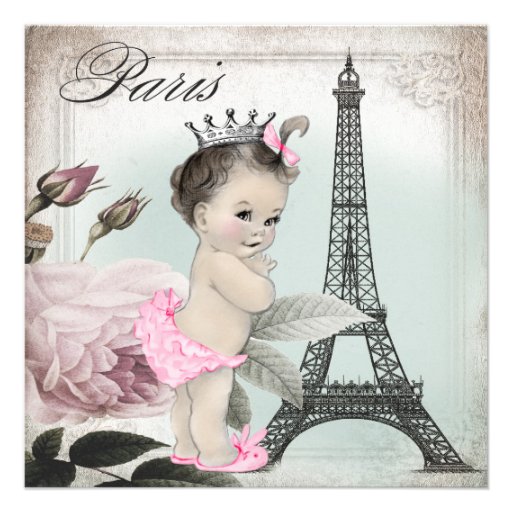 Vintage Rose Tower Paris Baby Shower Invitations