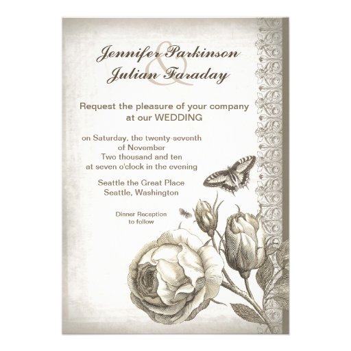 vintage rose wedding invitation