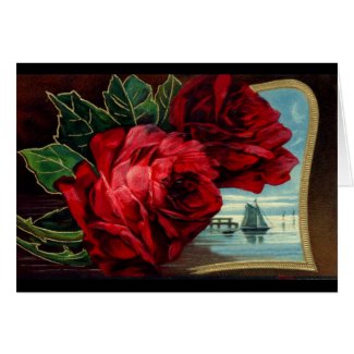 Vintage Roses and Sail Boat card