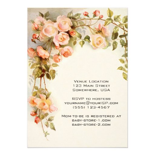 Vintage Roses, Antique Flowers, Floral Baby Shower Announcements