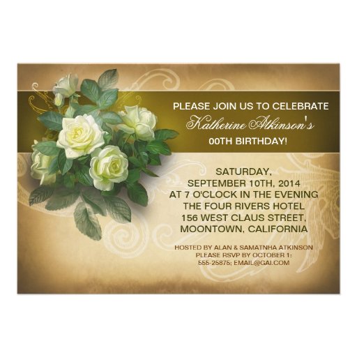 vintage roses elegant birthday invitations