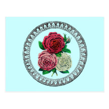Vintage Roses Encircled with Medallion Postcards