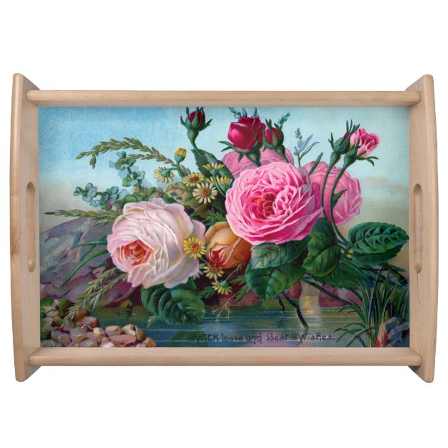 Vintage Roses Flowers Pattern Service Trays