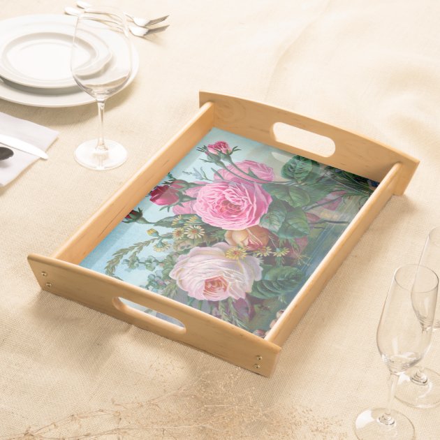 Vintage Roses Flowers Pattern Service Trays