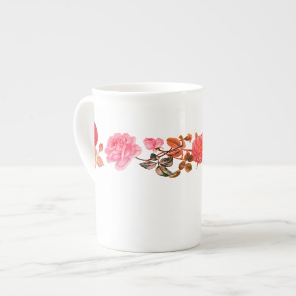 Vintage Roses on White Bone China Mug