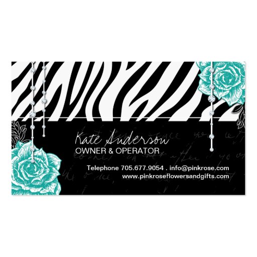 Vintage Roses on Zebra Business Cards (back side)