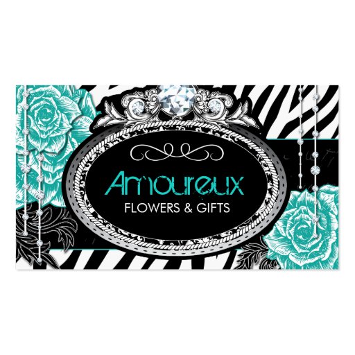 Vintage Roses on Zebra Business Cards (front side)