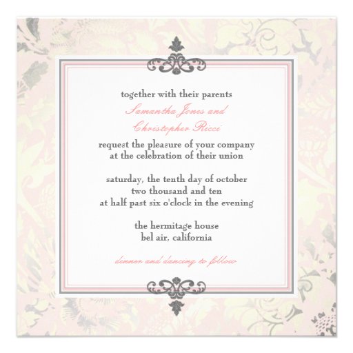 Vintage Roses + Pink/Faux Silver/Grey invitations