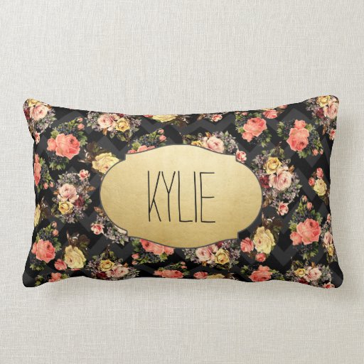Vintage Roses Shabby Chic Chevron Pattern Gold Pillow Zazzle
