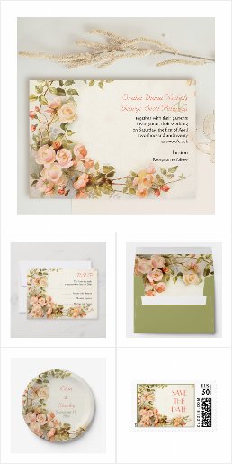 Vintage roses wedding invitatations collection