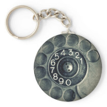 vintage, metal, rotary, phone, retro, funny, geek, metallic, original, Keychain with custom graphic design