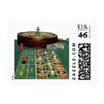 Vintage Roulette Table with Gambling Chips postage